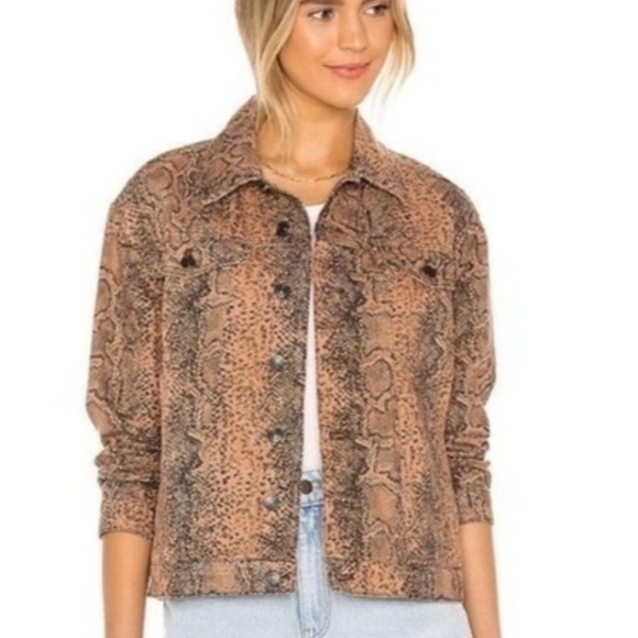 Free People Snakeskin Animal Print Denim‎ Jacket Women's Small Button Down - Picture 2 of 16